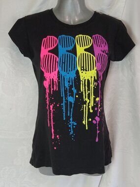 Streetwear Society Woman Size M Black Neon Graphic T-shirt Sunglasses Drip Y2K